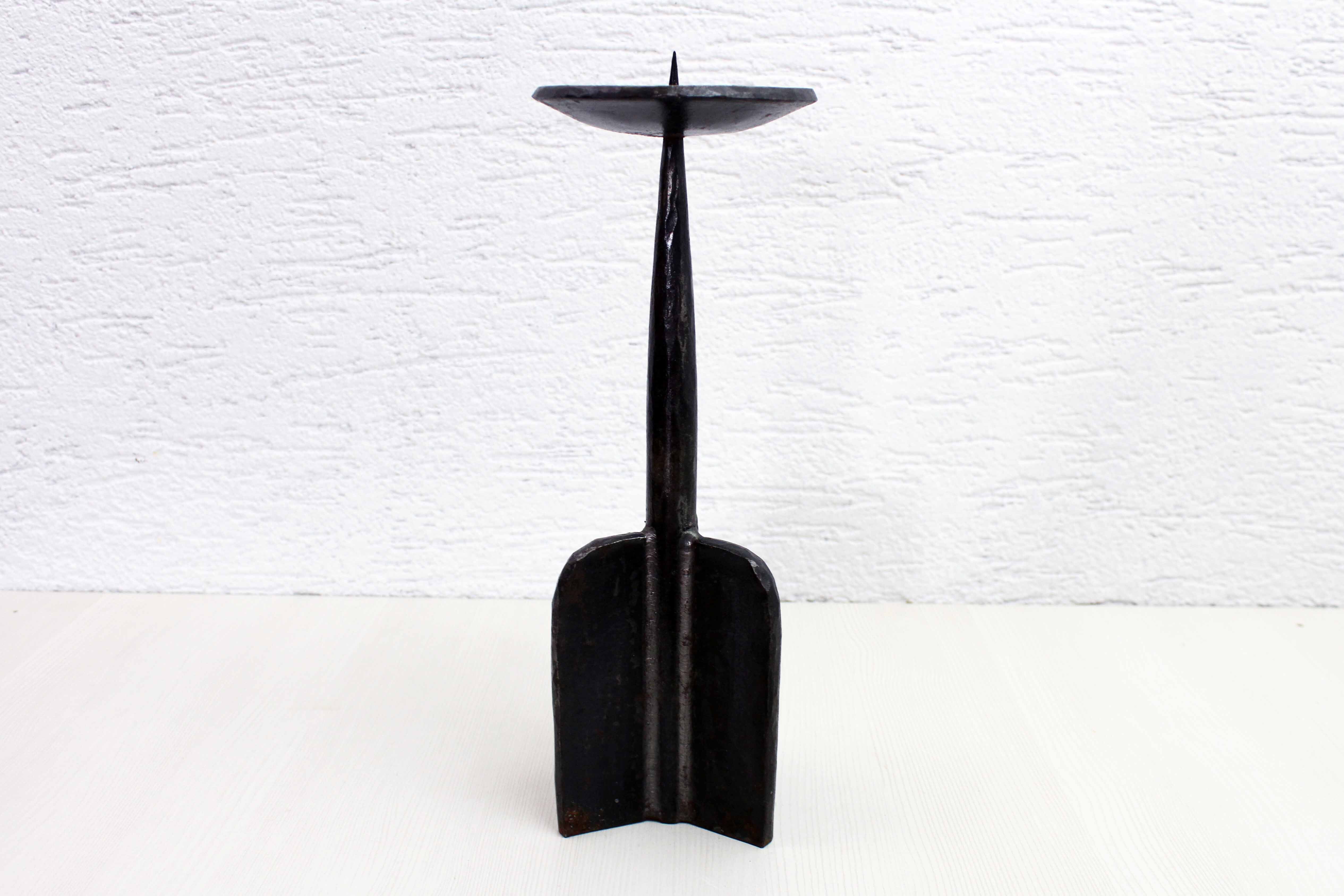 Brutalist cast iron candle holder
