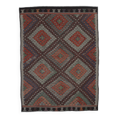 7x10 Burgundy Green Handmade Vintage Kilim Rug, 220x296Cm
