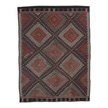 Tapis Kilim vintage fait main bordeaux et vert 7x10, 220x296 cm