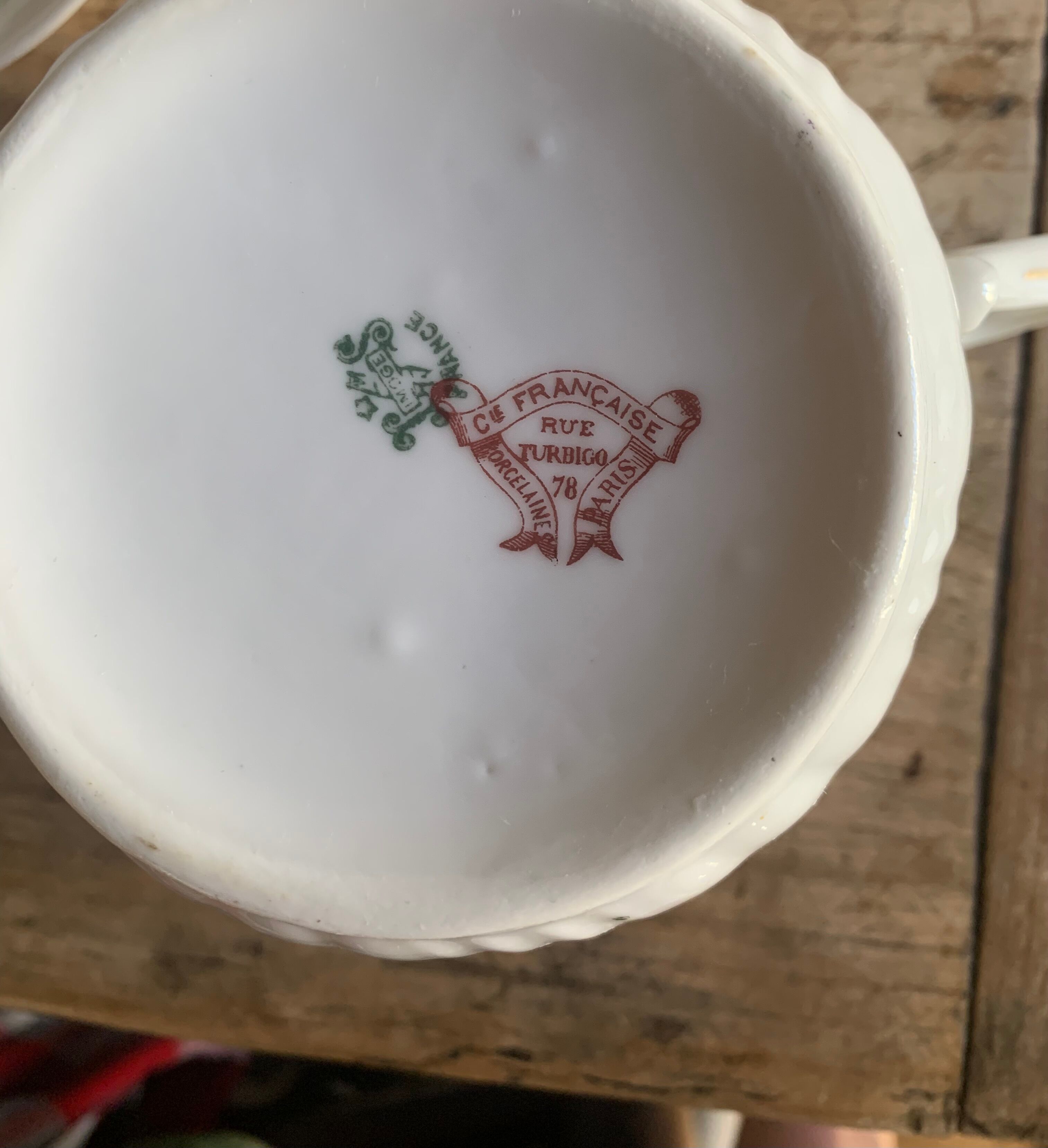 Coffee set six cups Limoges porcelain floral decoration