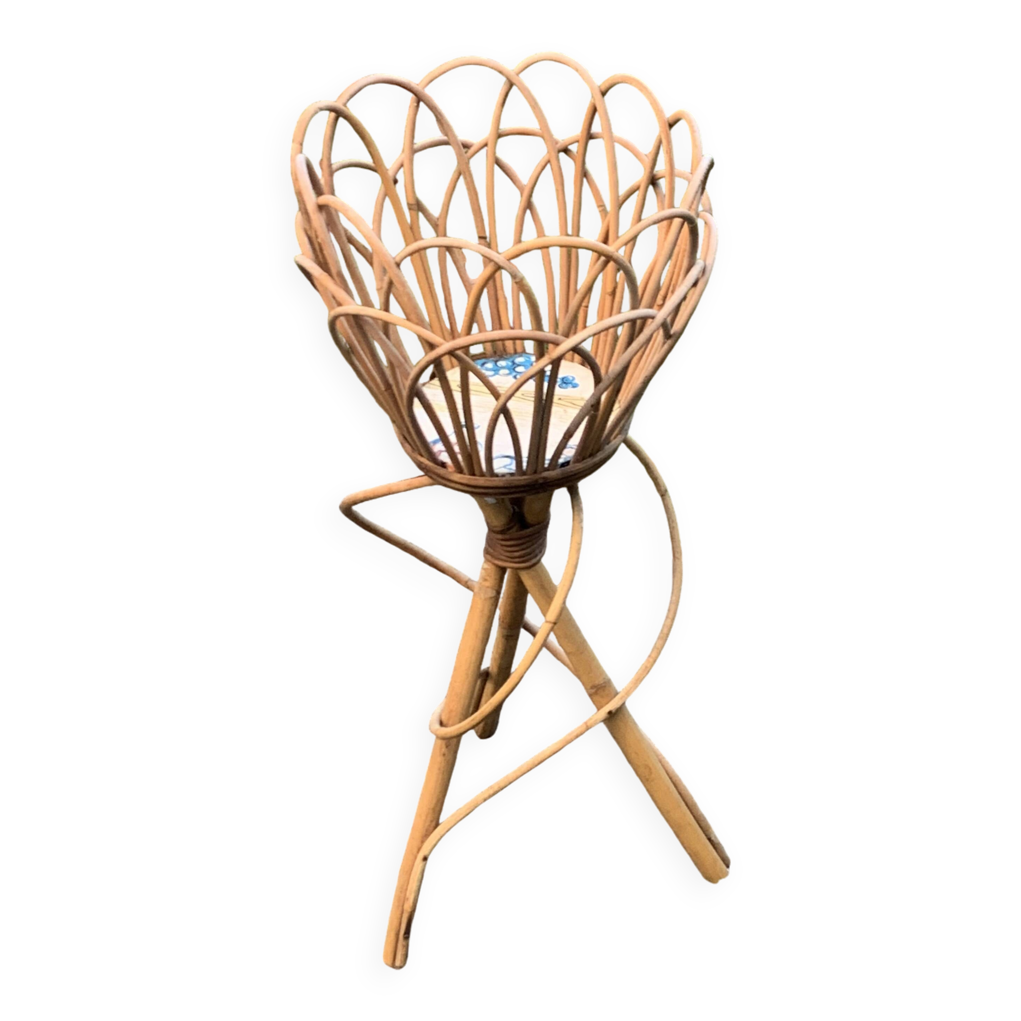 Vintage rattan and wicker plant holder