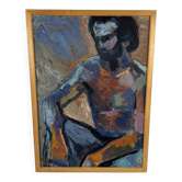 Textured Painting Nude Man Eva Monica Aspberg 1973
