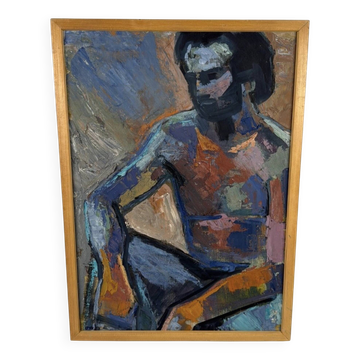 Textured Painting Nude Man Eva Monica Aspberg 1973