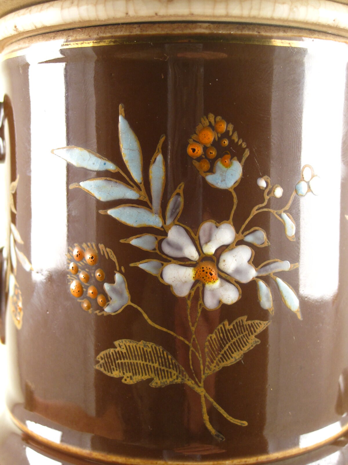 Late 19th century flooring on a brown flower-decorated background