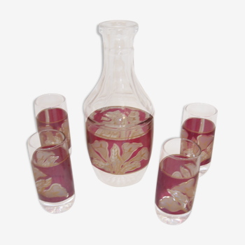 Liqueur carafe and 4 glasses, Italy 1960/70