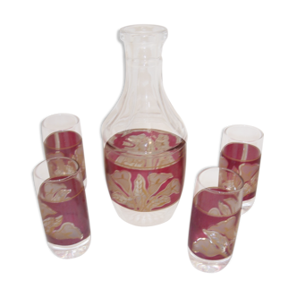 Liqueur carafe and 4 glasses, Italy 1960/70