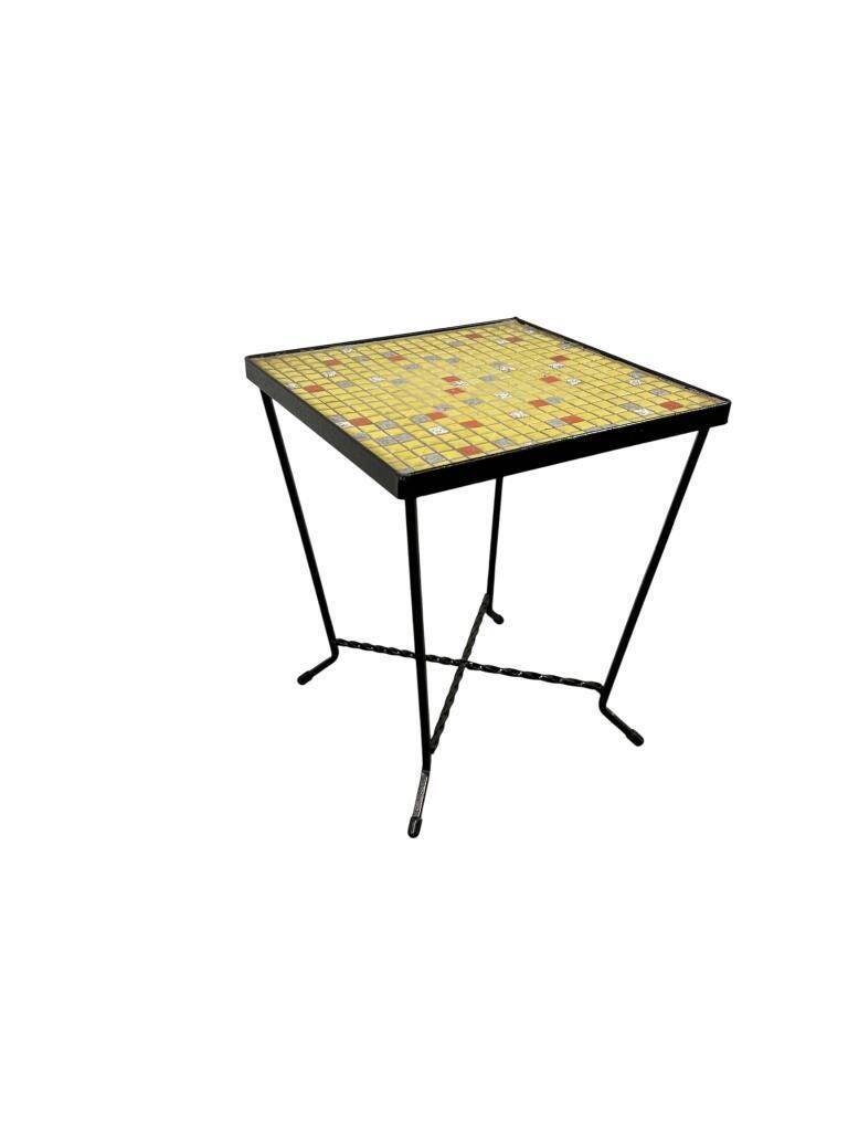 Mini vintage yellow plant table / mosaic side table
