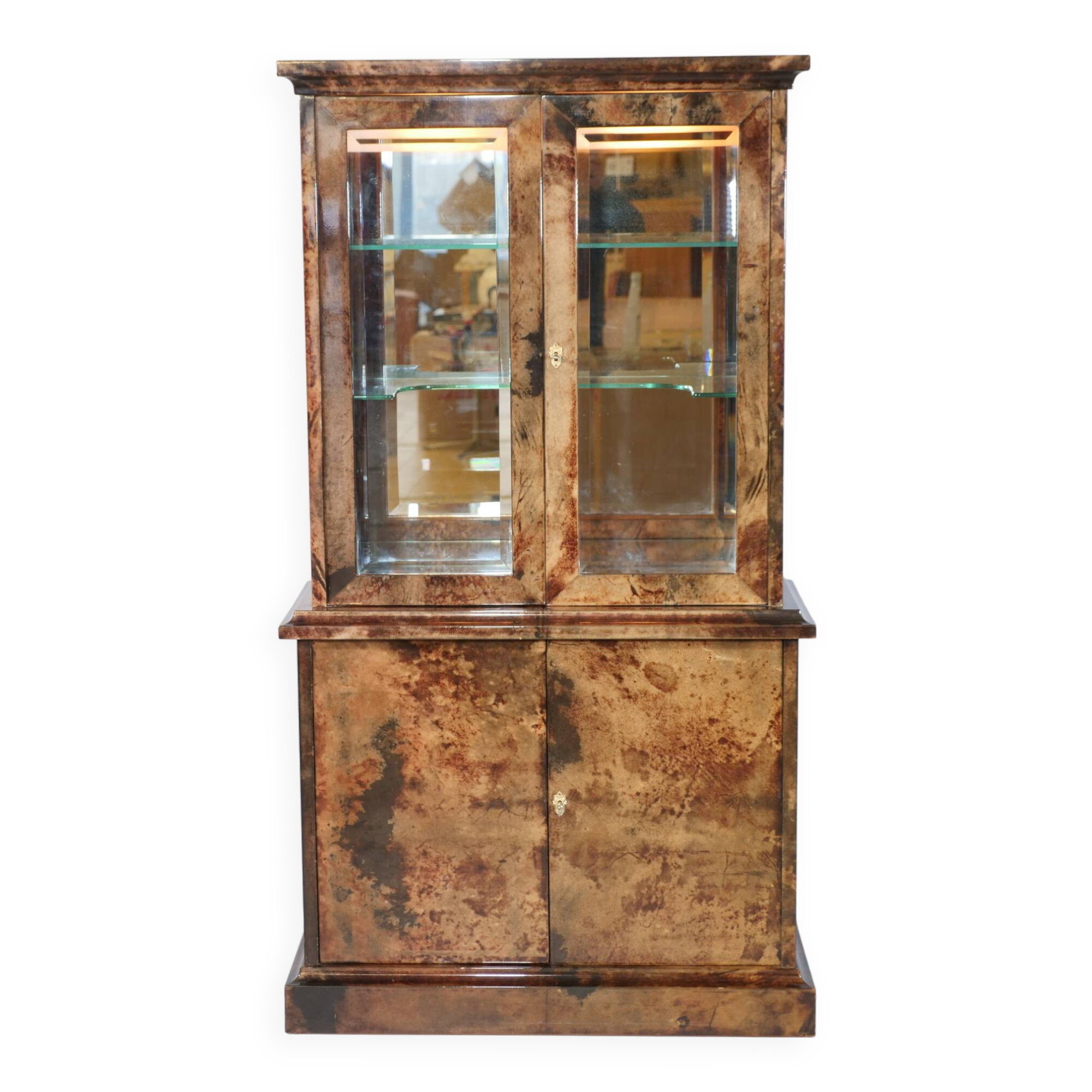 Illuminated Display Cabinet by Aldo Tura – Goat Leather & Parchment, 1970s, Milan