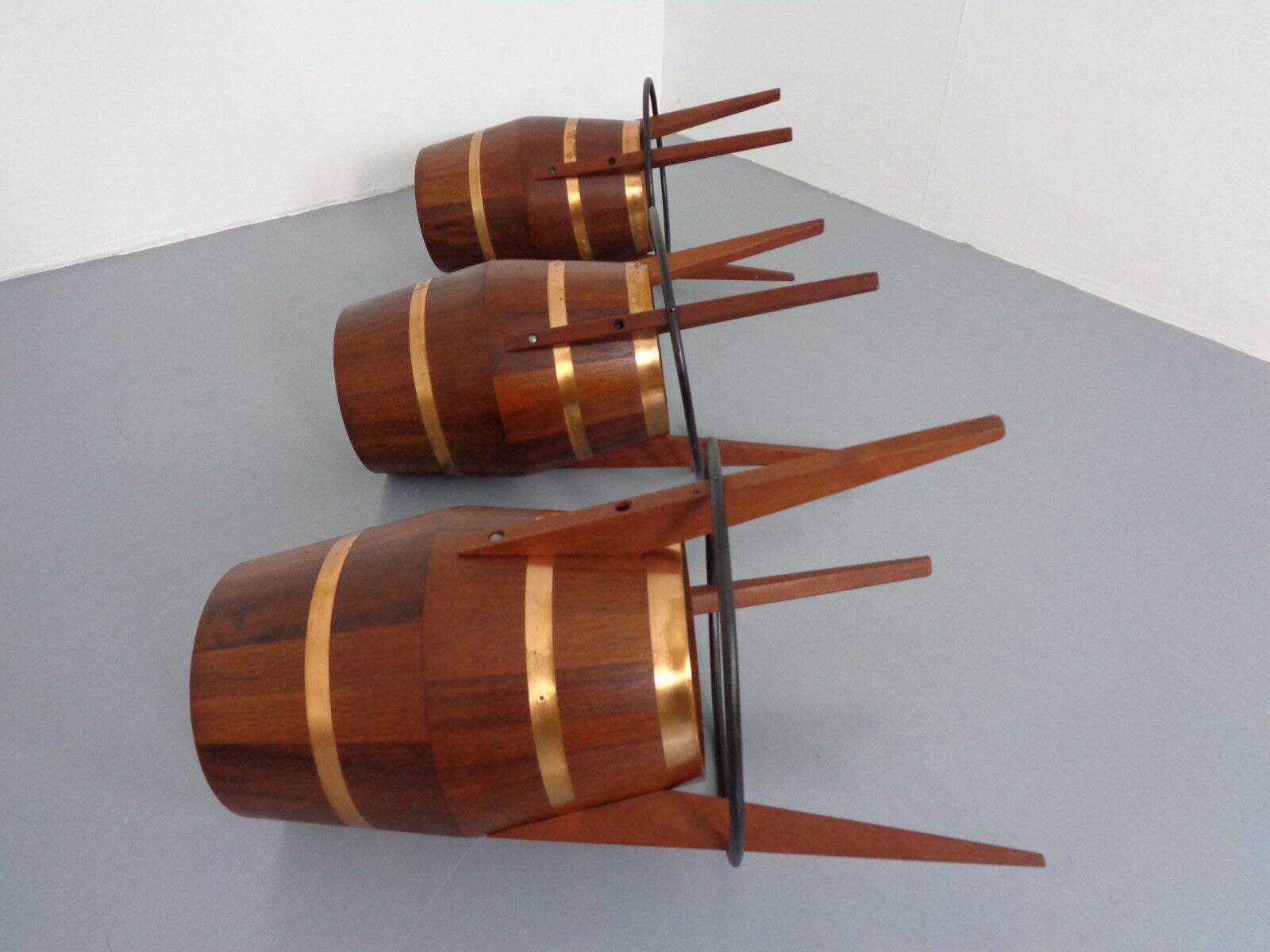 Mid-Century Teak & Copper Bar Stools, 1960s, Set of 3