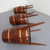 Mid-Century Teak & Copper Bar Stools, 1960s, Set of 3