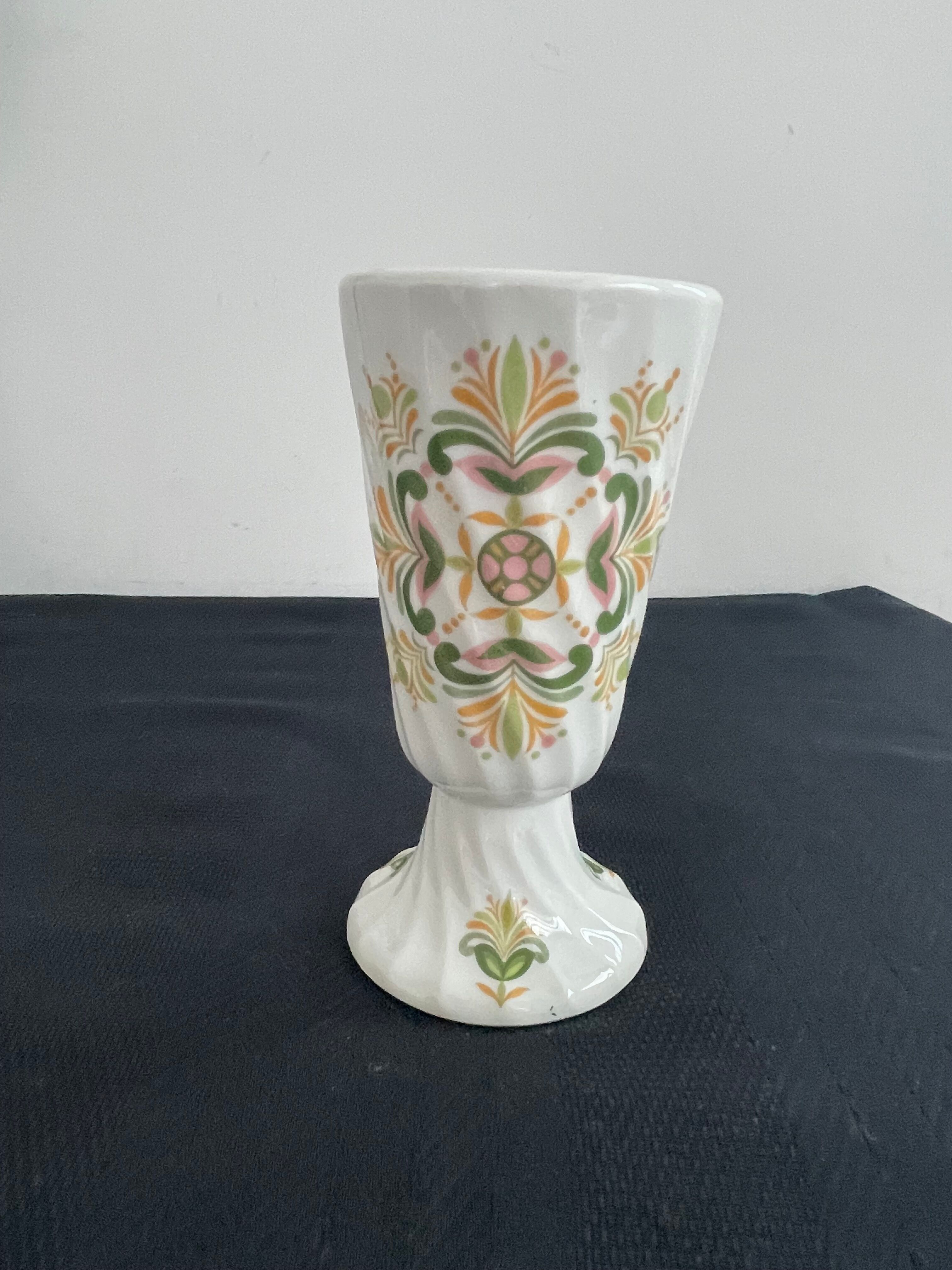 Vintage small vase stylized floral pattern porcelain ouragan ulysse paris, 1970s, france