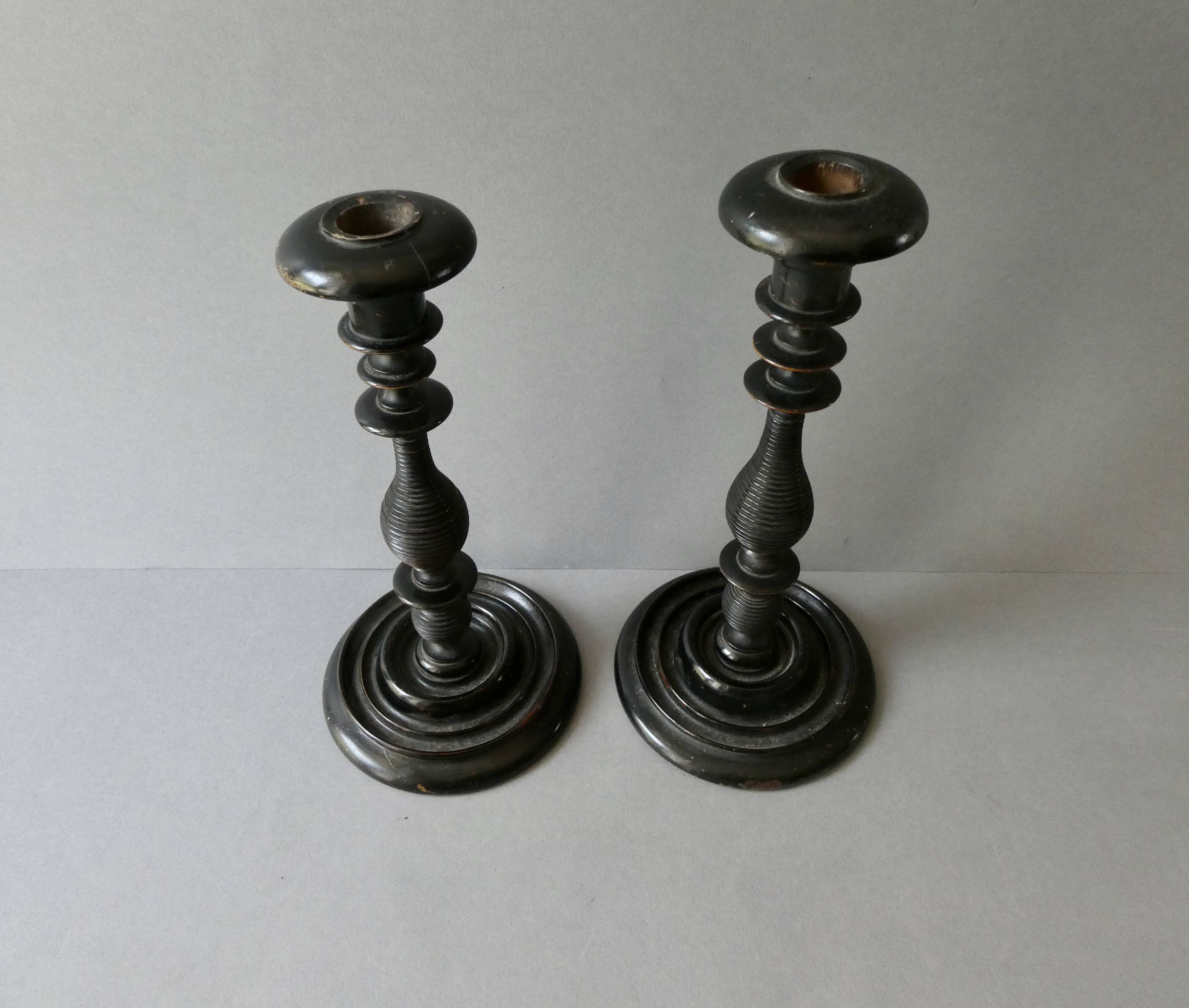 Pair of blackened wood candlesticks, Napoleon III