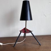 1950s modernist tripod lamp made of sheet metal and brass.