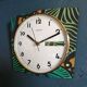 Horloge formica vintage pendule murale silencieuse "Beroz vert ocre"