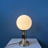 Set de 2 lampes de bureau en verre opalin doré vintage