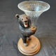Carved wooden bear vase with black forest crystal soliflore Sallanches 19th century