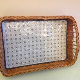 Rectangular wicker tray, vintage 60-70s