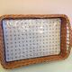 Plateau  rectangulaire en osier vintage années 60-70