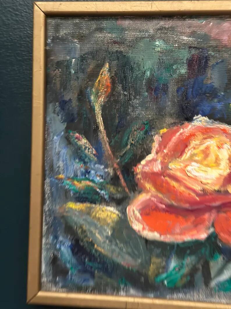 Original Swedish Oil on Canvas – “Yellow Rose” by B. Högsk – Signed – Vintage & Framed – 33 × 33 cm (13" × 13")