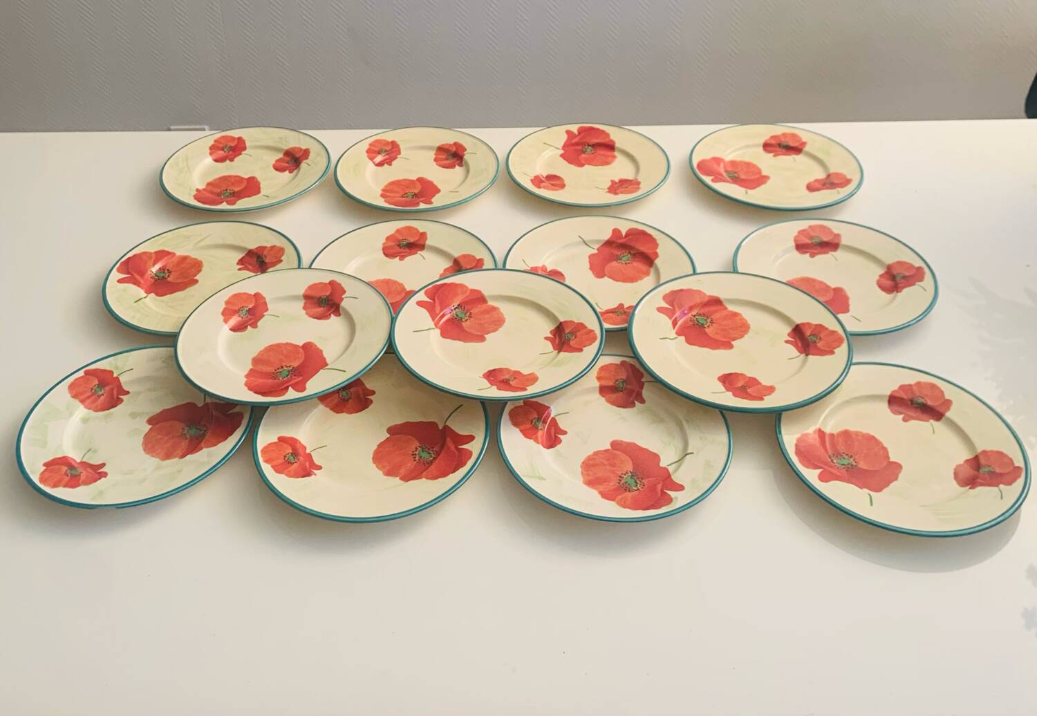 15 assiettes à dessert Lunéville St Clément "Coquelicot"