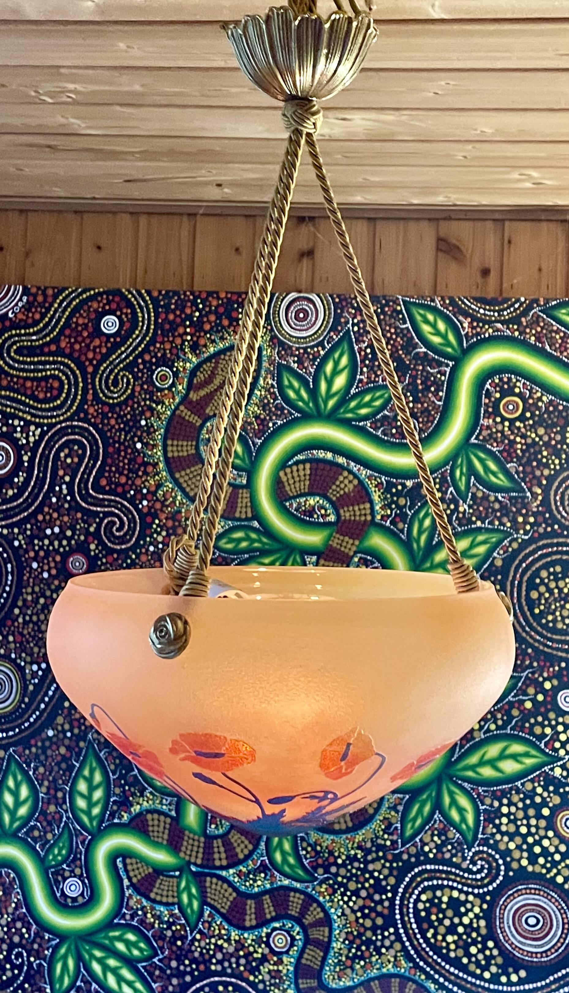 Suspension, chandelier in engraved glass paste "La Rochère", year 80