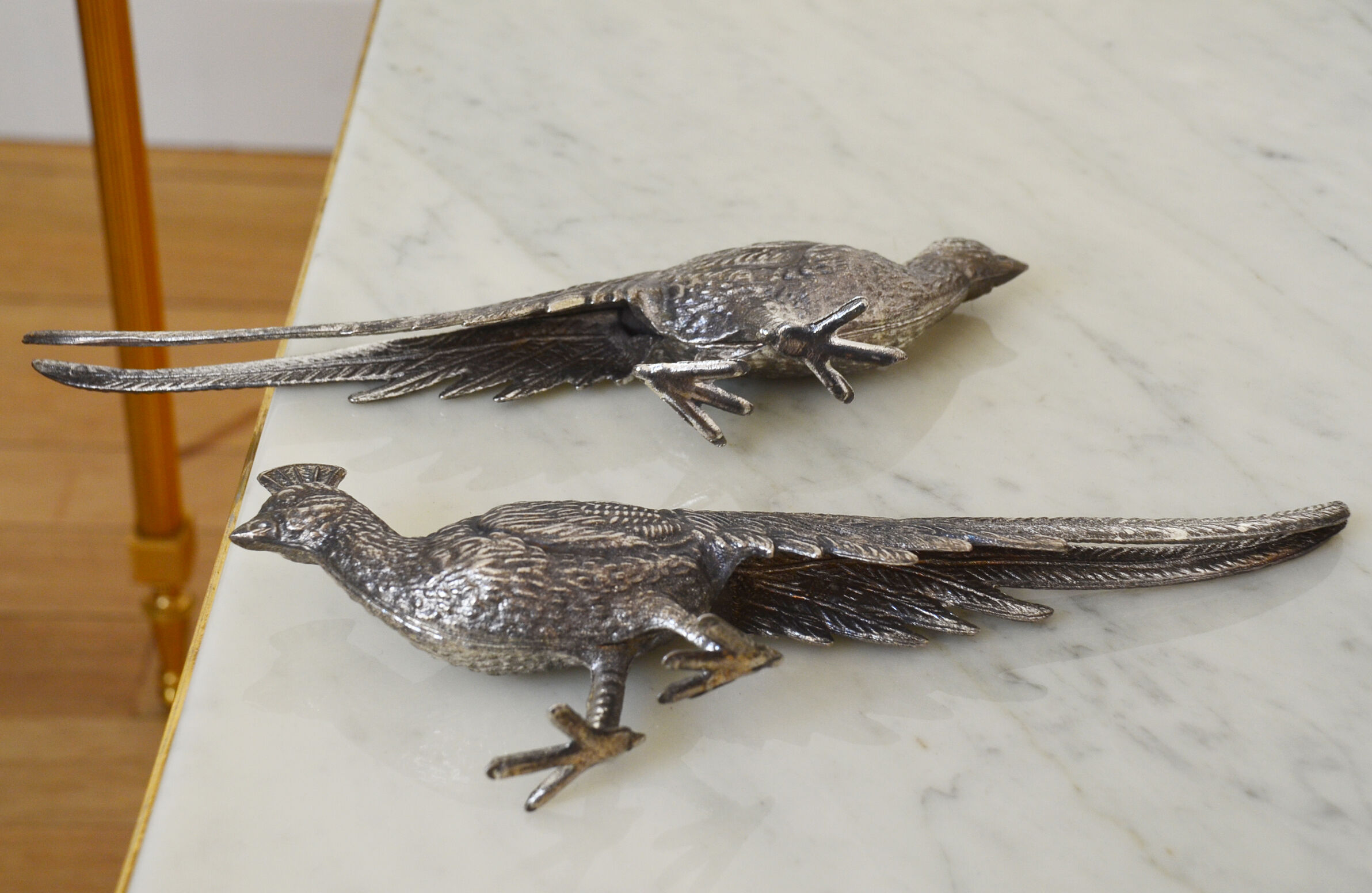 Paperweight birds pheasants vintage metal