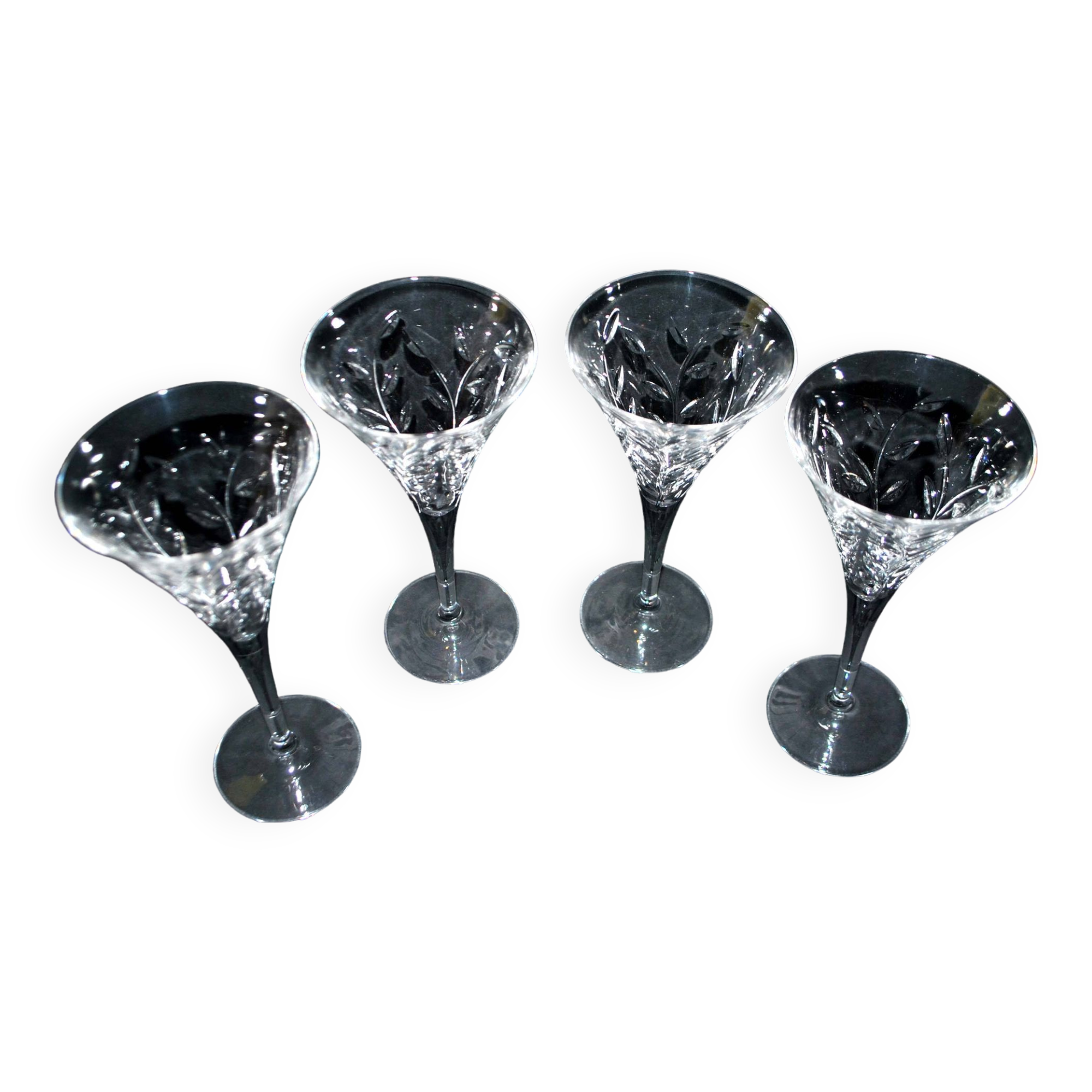 Set of 4 old white wine glasses - roemer flared crystal 18.5cm