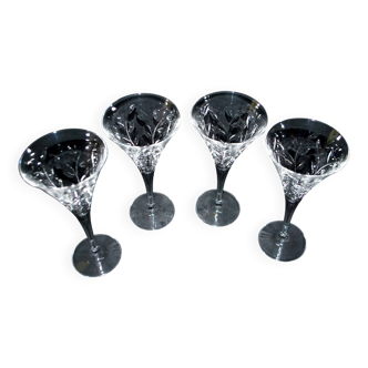 Lot de 4 verres à vin blanc anciens - roemer évasé en cristal 18.5cm