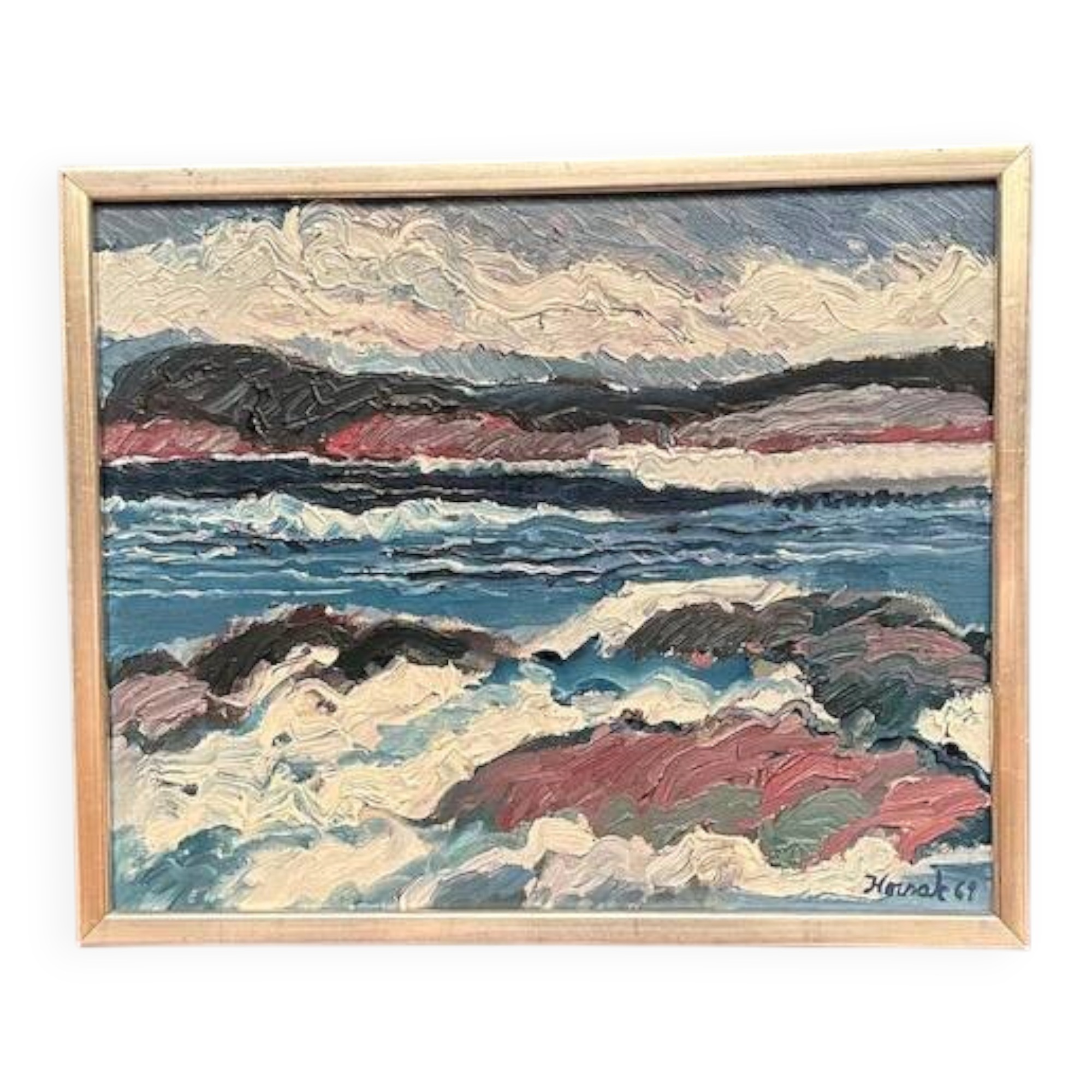 Swedish Oil on Canvas “Coastal Landscape” by Allan Horsak, Vintage & Framed