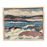 Swedish Oil on Canvas “Coastal Landscape” by Allan Horsak, Vintage & Framed