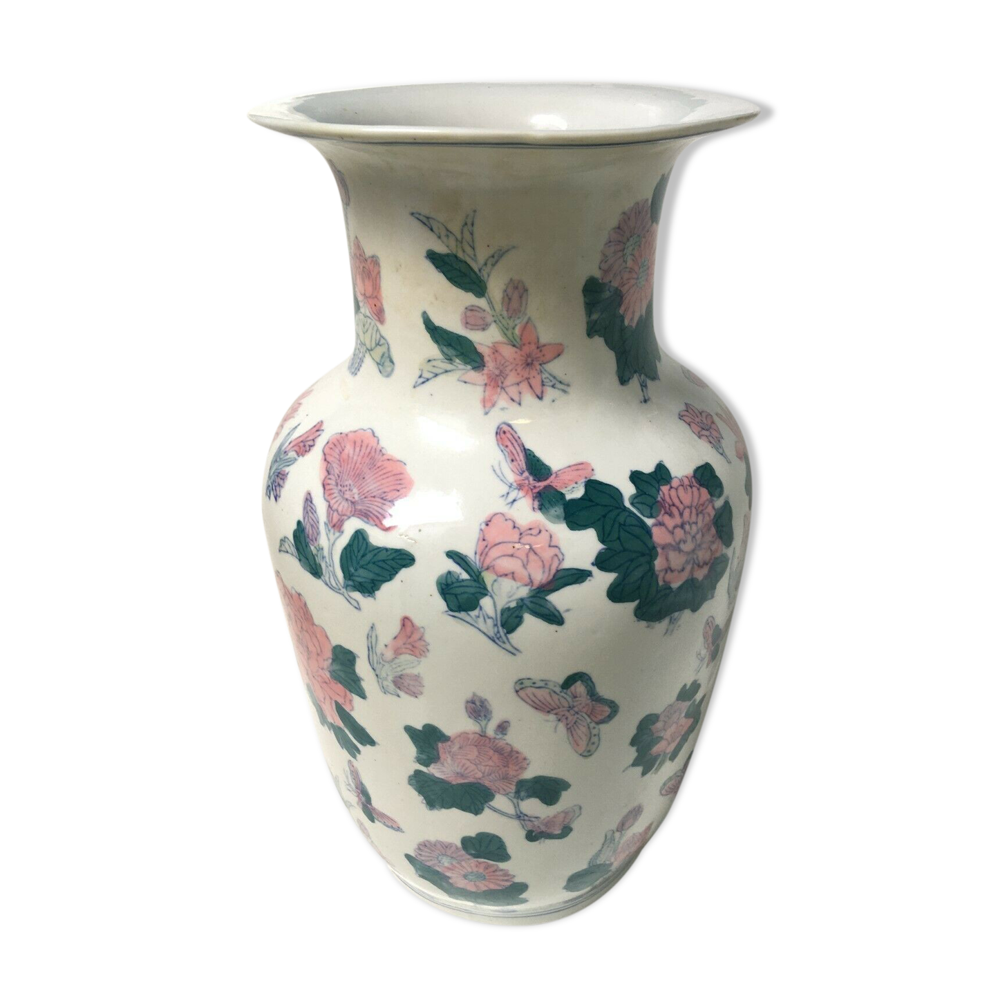 Vase Chine decor floral butterfly pink chinese antique pot