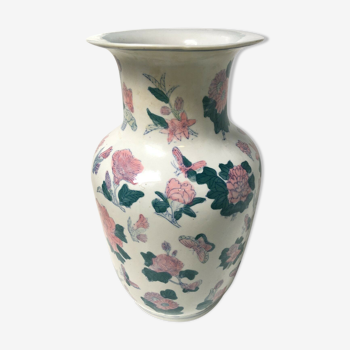 Vase chine decor floral papillon rose chinese pot ancien antique
