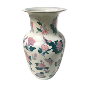 Vase chine decor floral papillon rose chinese pot ancien antique