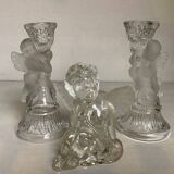 Trio of frosted molded glass angel candle holders