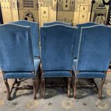 Suite de 6 chaises de style Louis XIII bleues