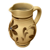 Old pitcher betschsorf stoneware beige deco flowers brown blue vintage