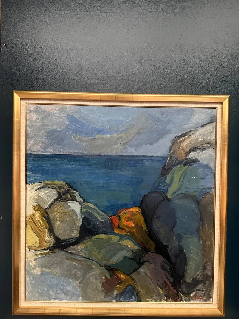 Large Original Swedish Oil on Canvas – “Storm Clouds Bohuslän” by Stig Delang – Signed – Vintage & Framed