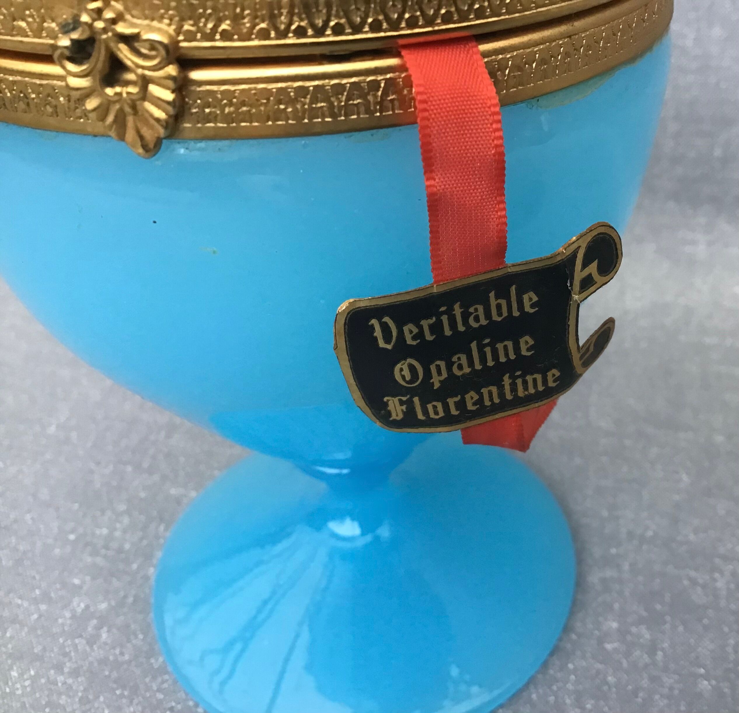 Blue Florentine opaline box gilded metal frame