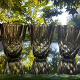 Trio de petits vases torsadés en verre fumé années 70