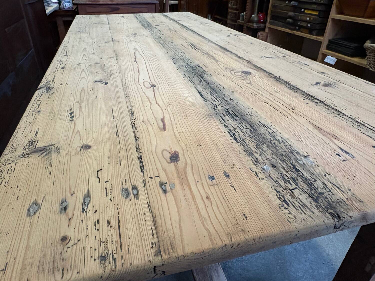 Old farmhouse table in solid wood with drawer – 182×76 cm –