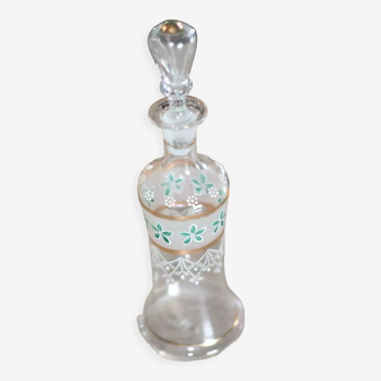 Liquor enamelled glass decanter, with flower decoration, Legras Montjoye, 1899-1900