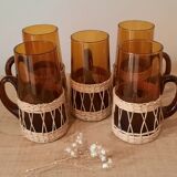 Vintage amber wicker glasses