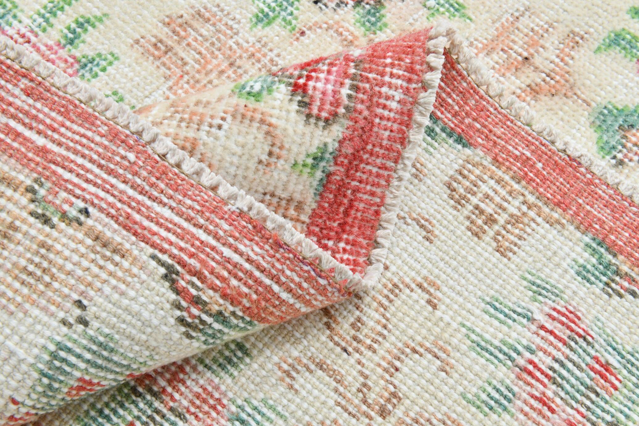 6x10 Vintage Beige & Powder Pink Floral Handmade Vintage Rug, 186x295 Cm