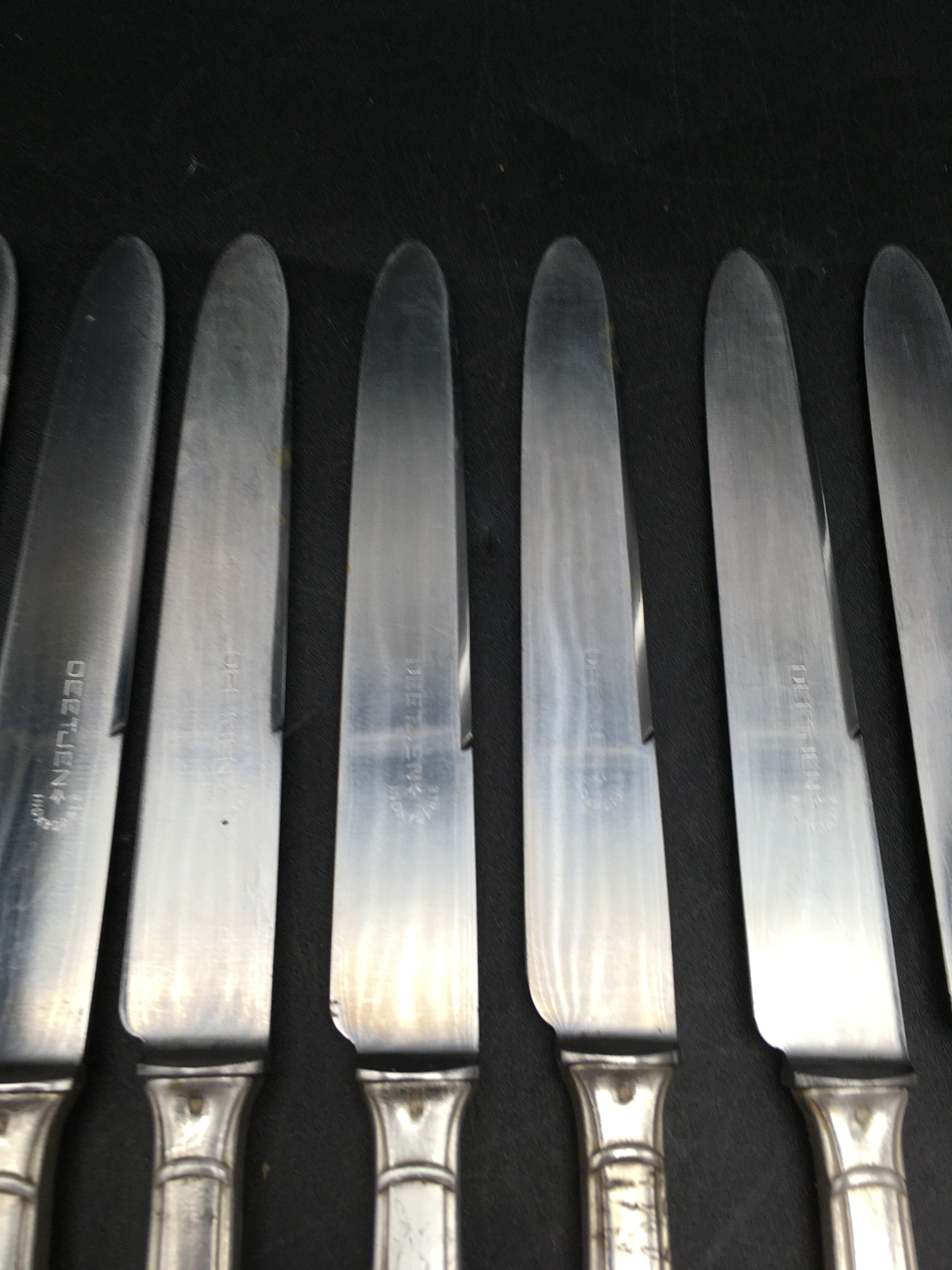 8 knives and 1 serving knife in silver metal Deetjen