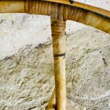 Round bamboo and rattan coffee table with glass top, circa 1960s