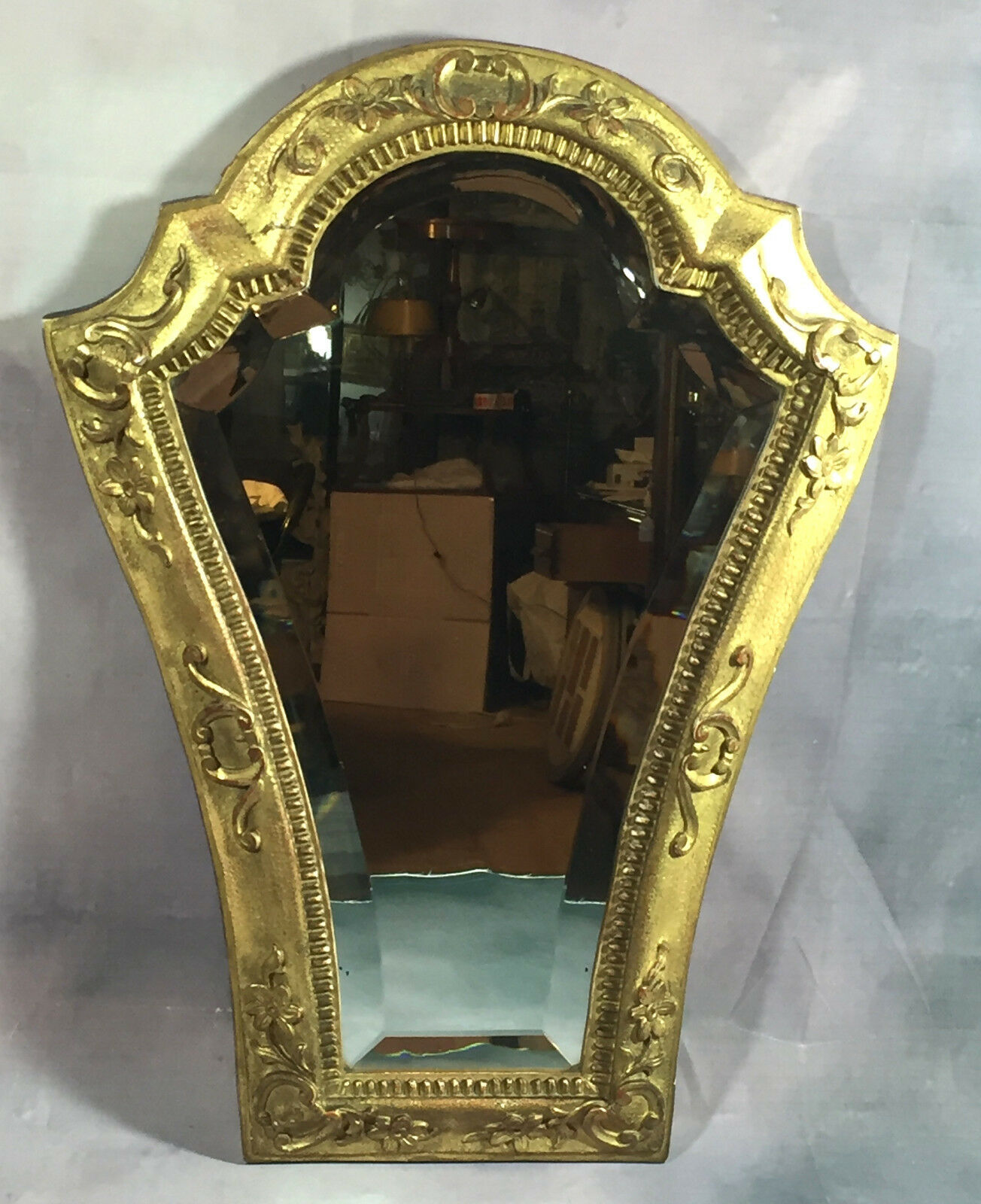 Wooden bevelled mirror and gilded stucco 49 x 35.5 cm
