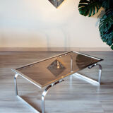 Coffee table 1970 smoked glass and metal