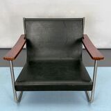 Fauteuil lounge vintage italien chrome et cuir des années 60