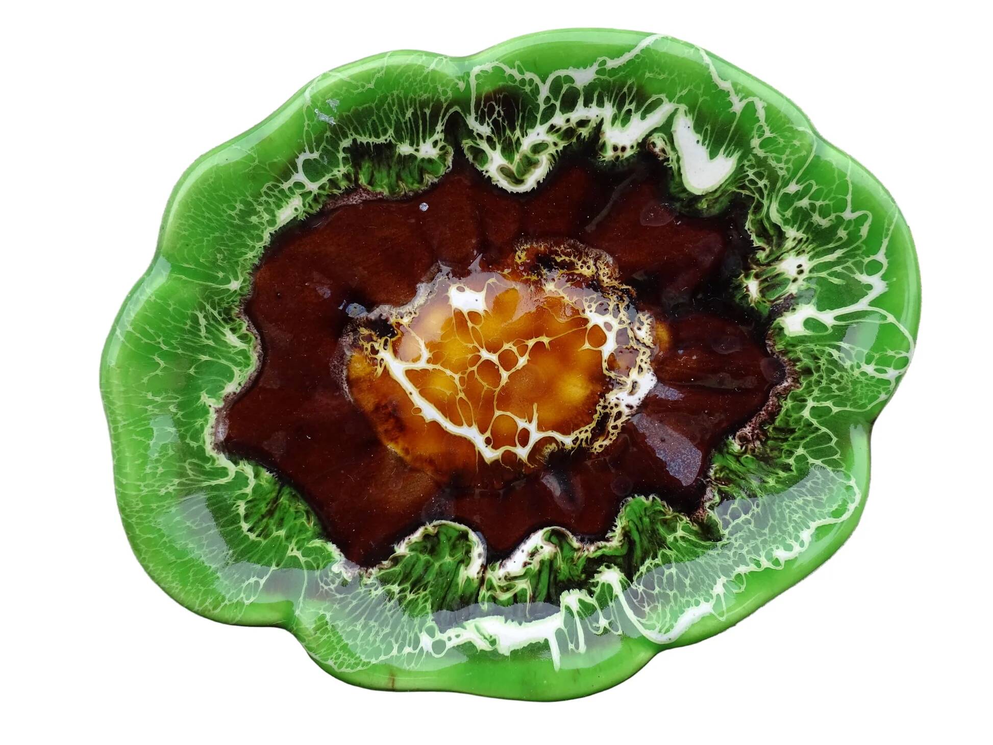 Plat vintage français en faïence de Vallauris à glaçure verte