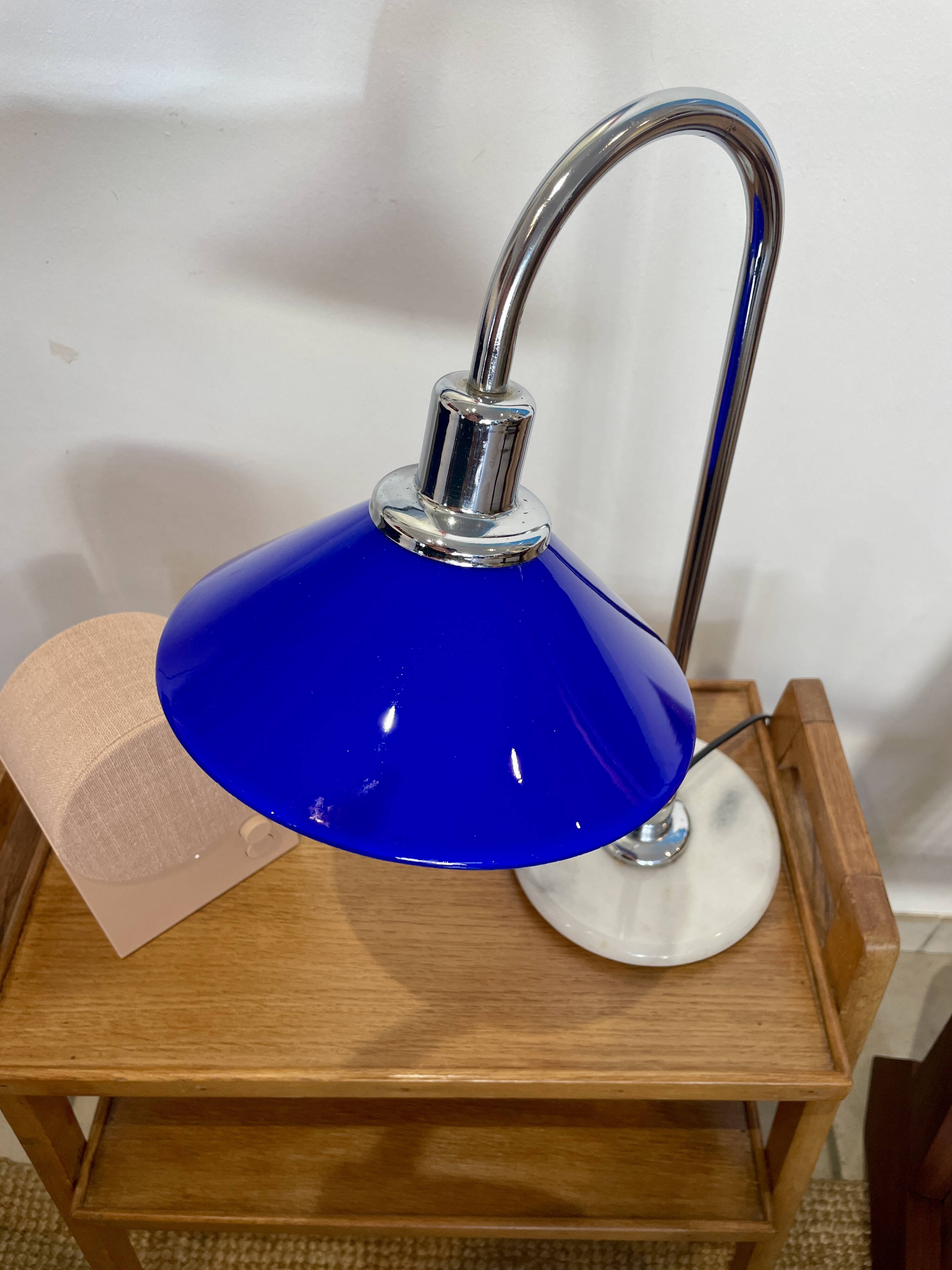 Blue opaline lamp with a marble base